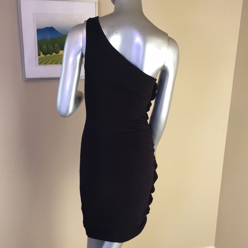 One Shoulder Ruched / Shirred Ruffle Dress - Picture 8 of 13